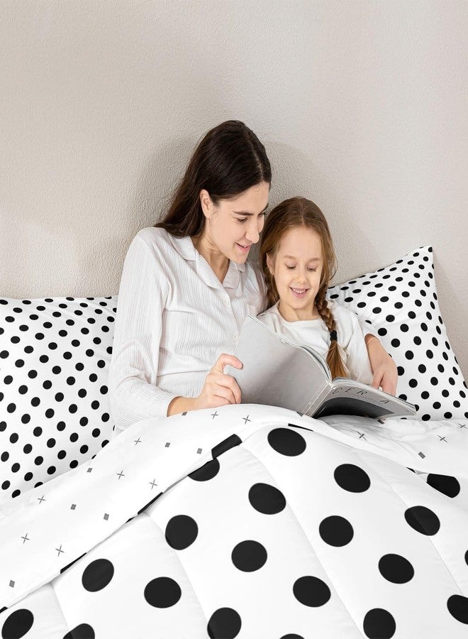Man Fei Manfei Black Polka Dots Comforter Set Full Size,French Style Dots Cartoon Cute Bedding Set 3 Pcs for Teens Young,Geometric Circles Black White Simple Art Comforter,2 Pillowcases - Image 2