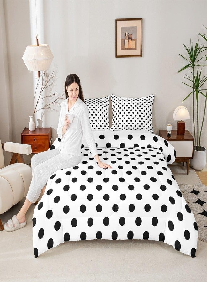 Man Fei Manfei Black Polka Dots Comforter Set Full Size,French Style Dots Cartoon Cute Bedding Set 3 Pcs for Teens Young,Geometric Circles Black White Simple Art Comforter,2 Pillowcases - Image 1