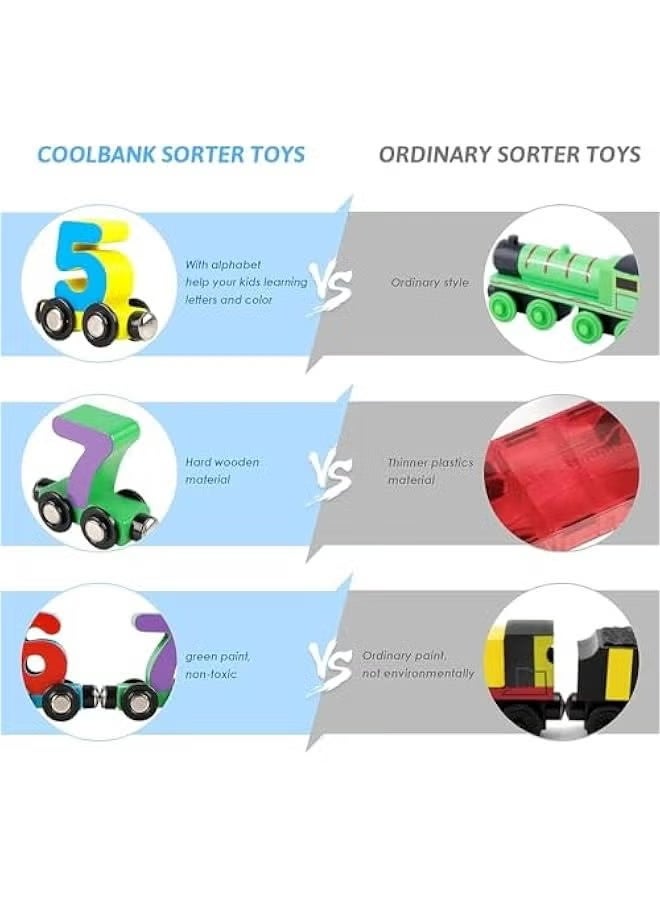 Clicko 27 PCS Wooden Alphabet Train Toy Wooden Magnetic Alphabet ABC Train Set Includes 1 Engine Letter Cars for Toddlers Boys and Girls, Compatible with Major Brands Train Set Tracks (Alphabet Train) - Image 3