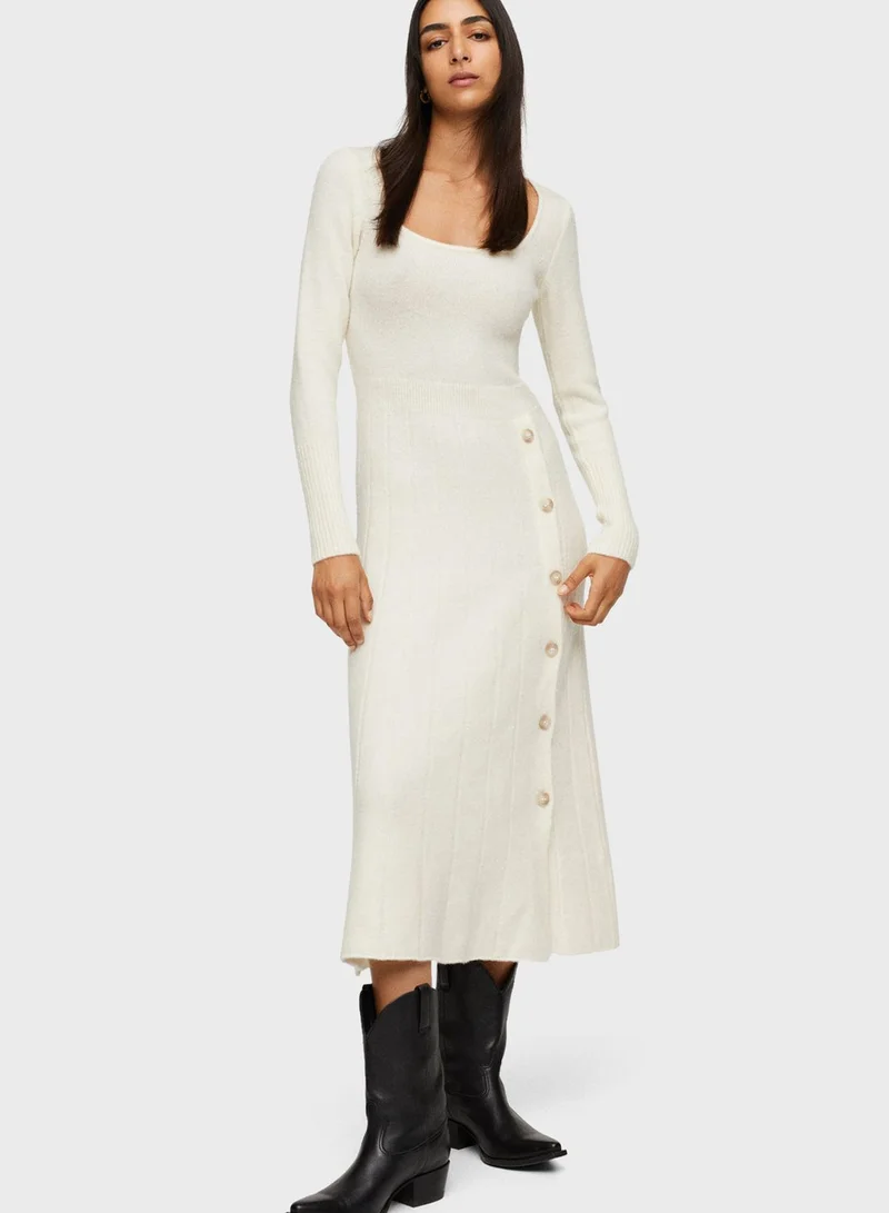 MANGO Square Neck Knitted Dress