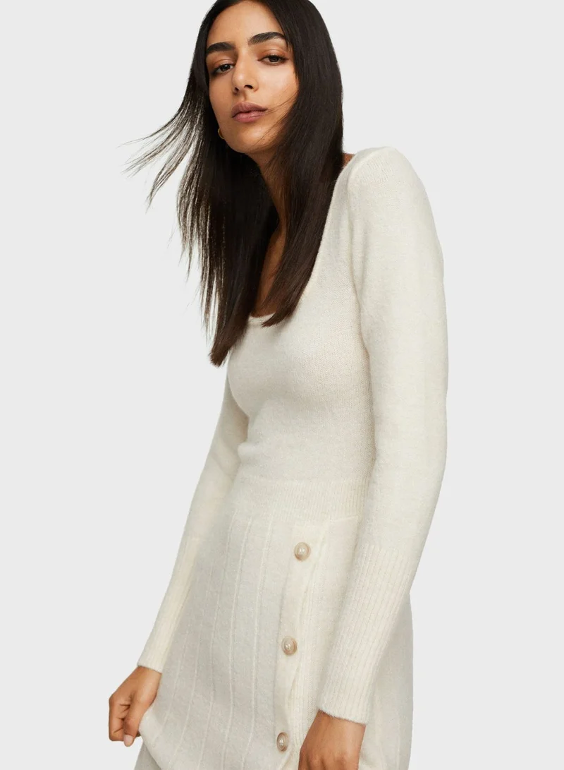 MANGO Square Neck Knitted Dress