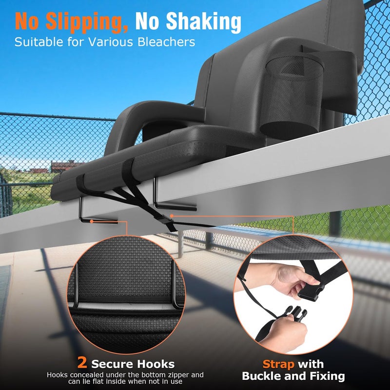 Suteck Dual-Side Heated Stadium Seat with Back Support, Wide Cushion, Foldable Bleacher Chair W/USB 3-Level Heating, 5 Storage Pockets â€“ Portable Stadium Chair for Outdoor Bleachers Camping Games - Image 4
