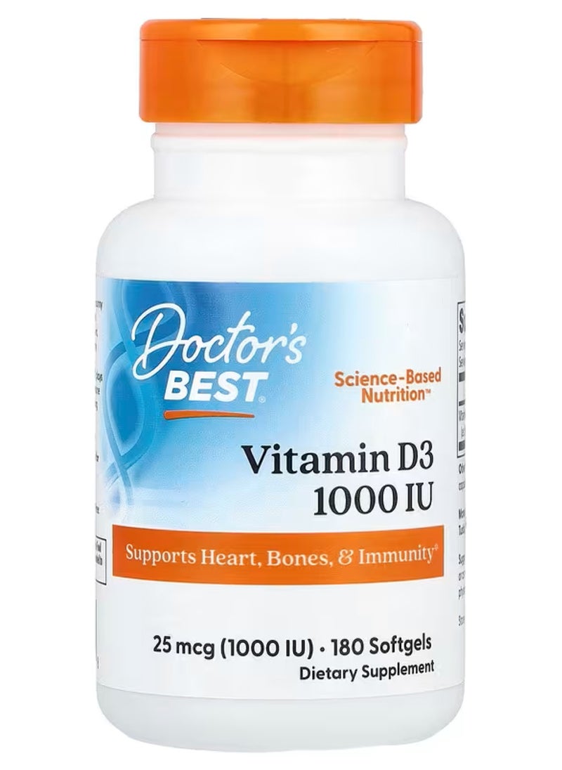 Doctor's BEST - Vitamin D3, 25 mcg (1,000 IU), 180 Softgels - Image 1