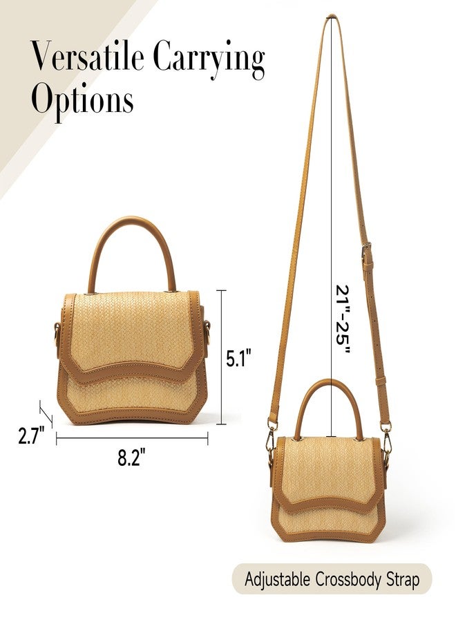 Joryin Straw Crossbody Purse for Women. Woven Top Handle Bag Brown Hobo Handbag Flap Small Straw Beach Bag for Summer - Image 4