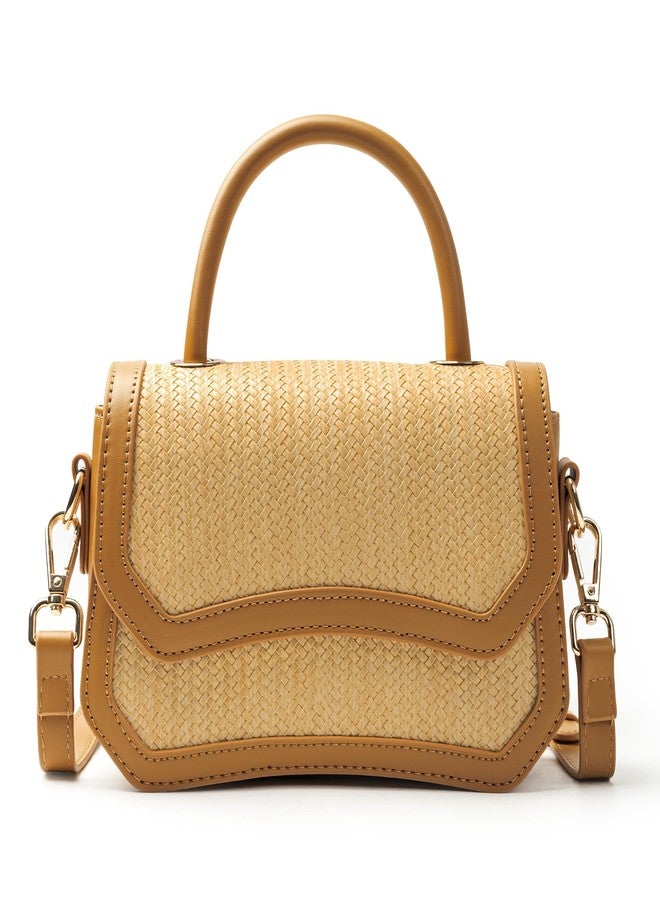 Joryin Straw Crossbody Purse for Women. Woven Top Handle Bag Brown Hobo Handbag Flap Small Straw Beach Bag for Summer - Image 1