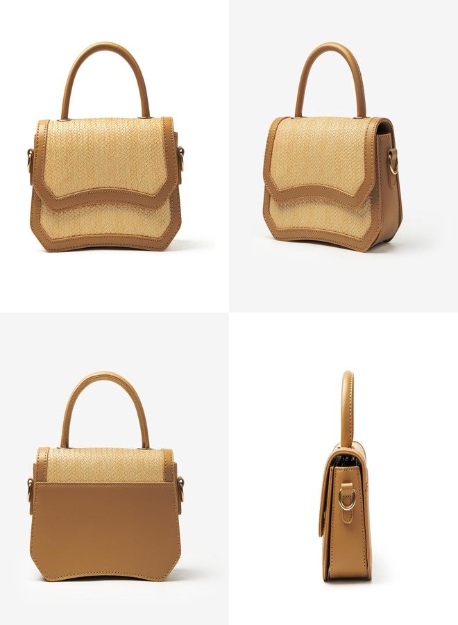 Joryin Straw Crossbody Purse for Women. Woven Top Handle Bag Brown Hobo Handbag Flap Small Straw Beach Bag for Summer - Image 3