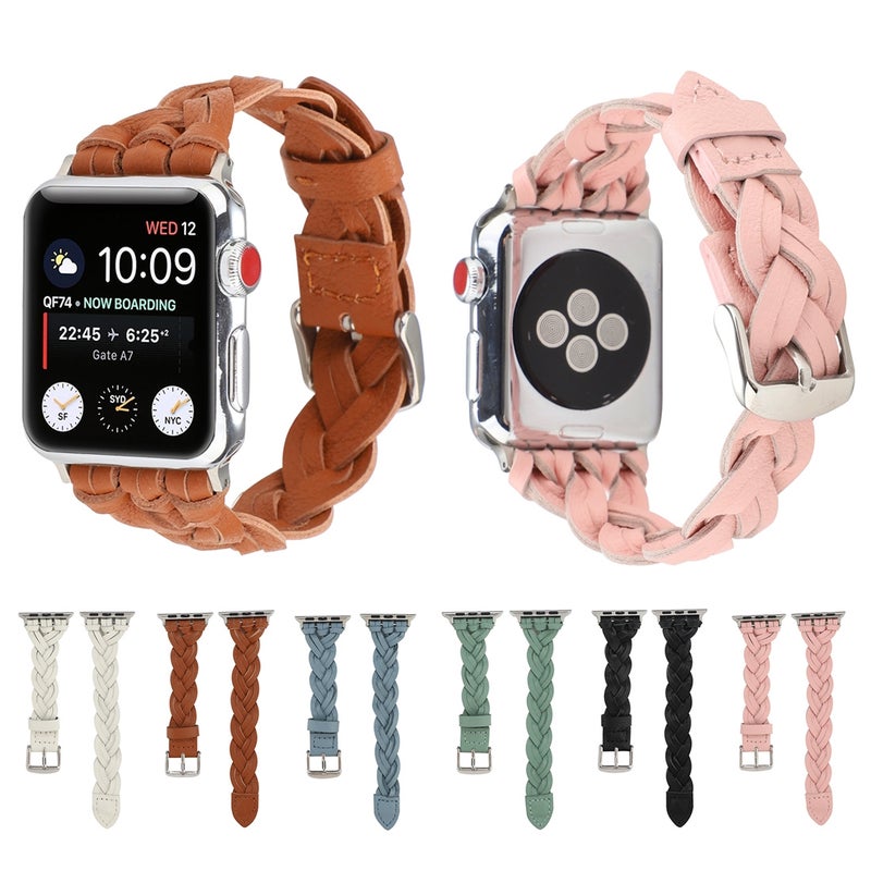 For Apple Watch Ultra 49mm&Watch Ultra 2 49mm / Series 9&8&7 45mm / SE 3&SE 2&6&SE&5&4 44mm / 3&2&1 42mm Leather Woven Single Loop Watch Band(Sky Blue)