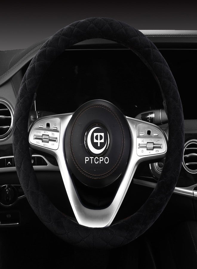 PTCPO Soft Car Steering Wheel Cover for Sedan, SUV, Warm Luxury Velvet, Odorless, Universal, Anti Slip, Summer Winter, Black, Large Size[15" 1/2-16"](39-41cm) - Image 2