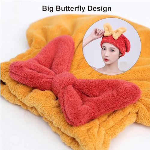 YUMINGUHC 2Pcs Microfiber Hair Drying CapUltra Absorbent Hair Towel Wrap Turban for Girls Women Soft Quick Dry Hair Towels with Bow Tie Shower Cap for Kids PinkBlue - Image 3