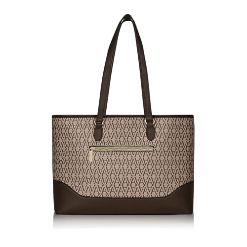 Accessorize London Women's Brown Zoya Monogram Tote Bag for Women Fits Upto 14 Inch Laptop | Tote Laptop Bag for Work | Ladies purse | Stylish Shoulder Bag | Gift For Women - Image 3