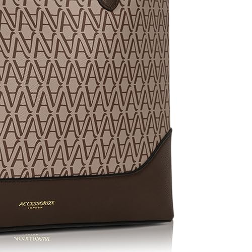Accessorize London Women's Brown Zoya Monogram Tote Bag for Women Fits Upto 14 Inch Laptop | Tote Laptop Bag for Work | Ladies purse | Stylish Shoulder Bag | Gift For Women - Image 4