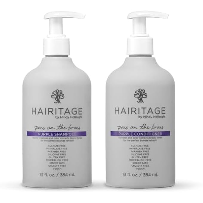 Hairitage PASS ON THE BRASS PURPLE SHAMPOO AND CONDITIONER FOR COLOR-TREATED HAIR - CORRECTS BRASSY TONES, MOISTURIZES BLONDE AND GRAY HAIR ENDS - 13 OZ - Image 1