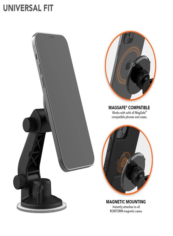 ROKFORM - Adjustable Magnetic Windshield Phone Holder, Compatible with MagSafe Phone Cases and Cases, Strong Suction Cup, 210° Tilt, 360° Rotation - Image 3