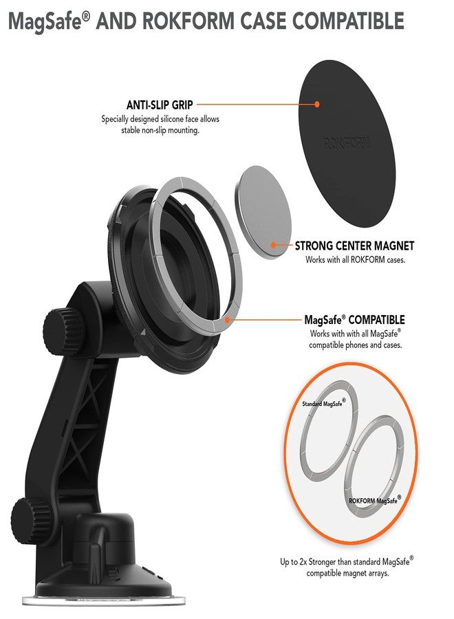ROKFORM - Adjustable Magnetic Windshield Phone Holder, Compatible with MagSafe Phone Cases and Cases, Strong Suction Cup, 210° Tilt, 360° Rotation - Image 4
