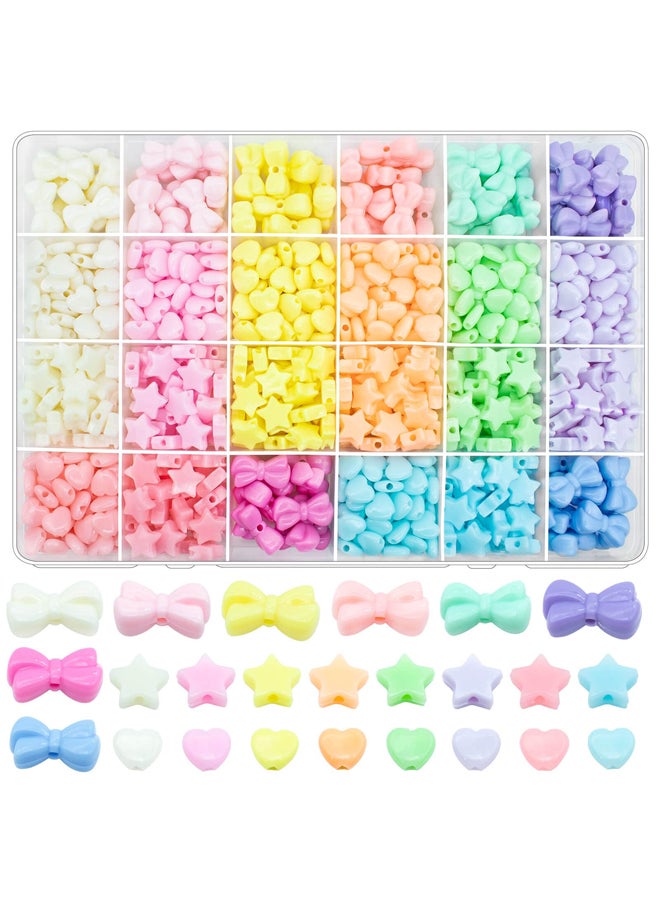 Bowknot Heart Stars Loose Round Acrylic Plastic Plastic Beads in 8 Mixed Pastel Candy Colors - Image 1