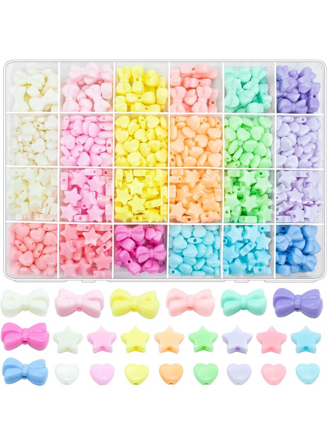 Bowknot Heart Stars Loose Round Acrylic Plastic Plastic Beads in 8 Mixed Pastel Candy Colors - Image 2