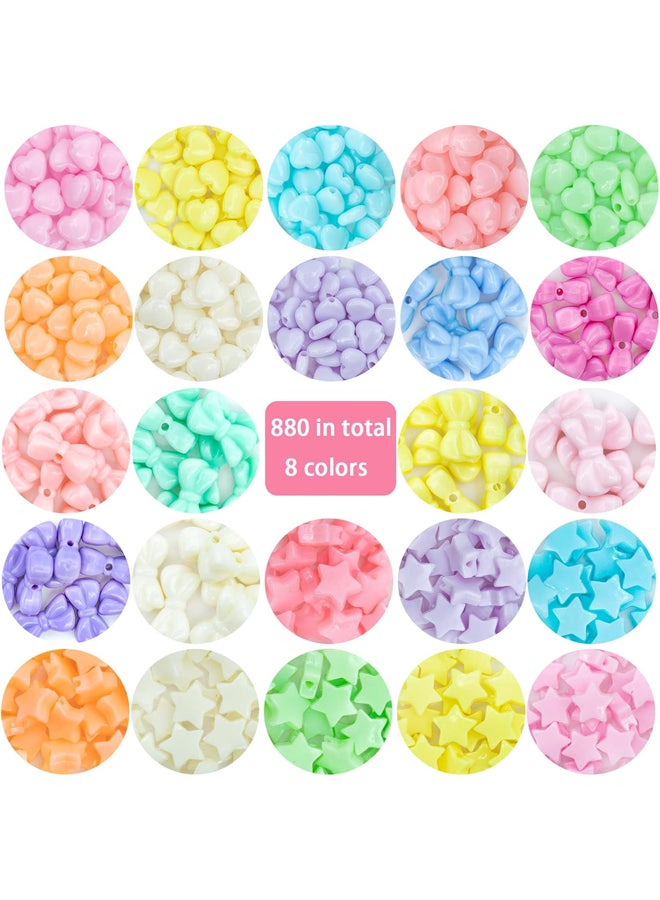 Bowknot Heart Stars Loose Round Acrylic Plastic Plastic Beads in 8 Mixed Pastel Candy Colors - Image 3