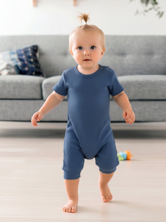 Babies Basic Premium Ribbed Cotton Short Sleeves Romper - Image 3