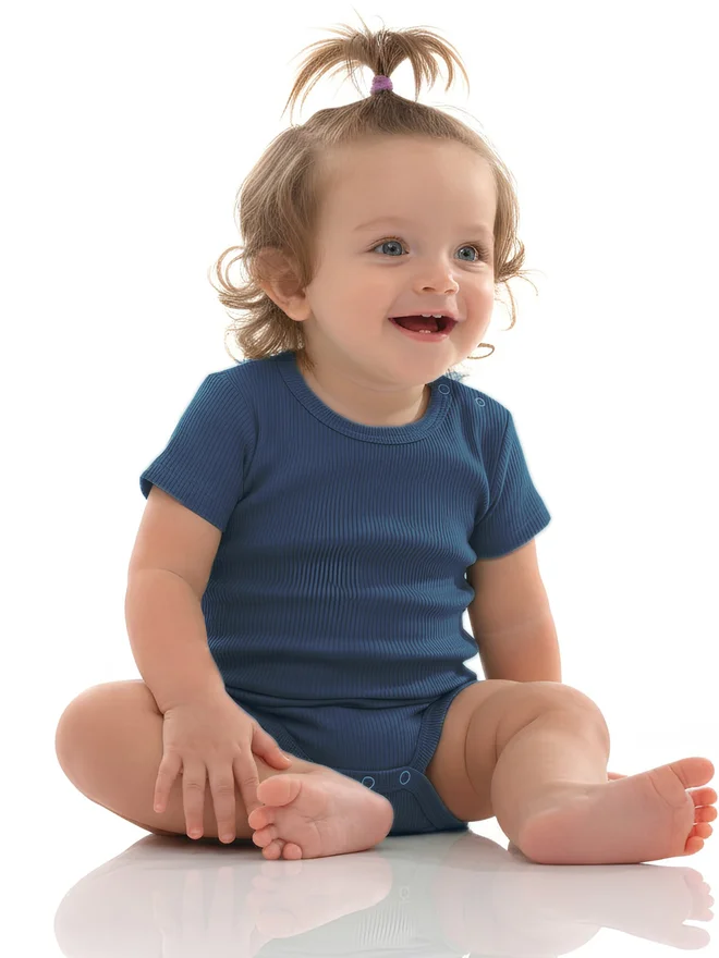 بابيز_بيسك Babies Basic Premium Ribbed Cotton Short Sleeves Romper