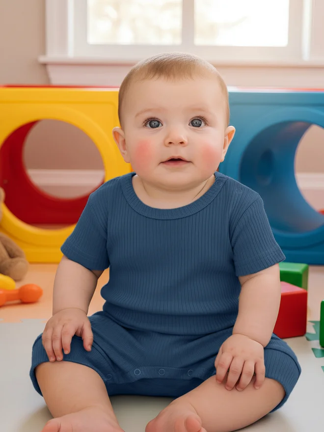 بابيز_بيسك Babies Basic Premium Ribbed Cotton Short Sleeves Romper