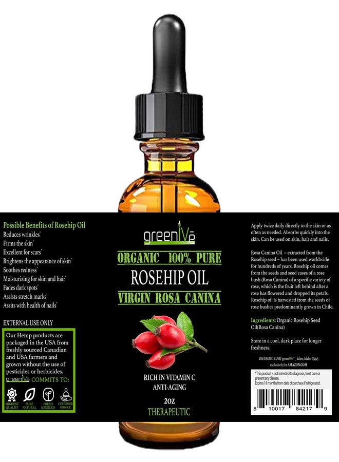 GreenIVe Rosehip Oil Rosa Canina 100% Pure Cold Pressed Virgin Oil Glass Dropper Easy Application (2 Fl Oz) - Image 3