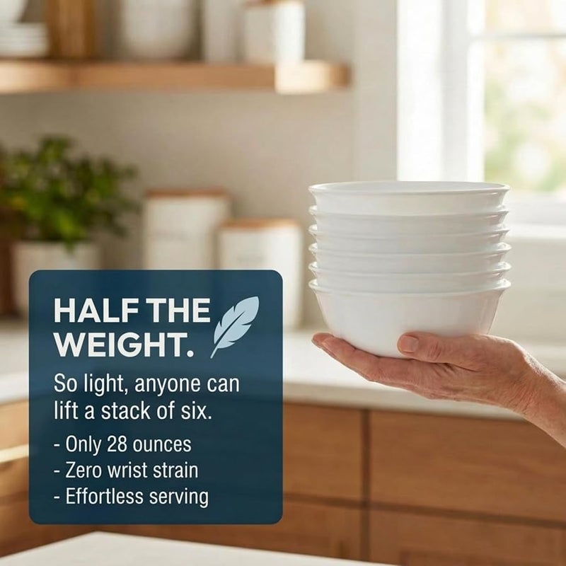 Corelle Vitrelle 28-oz Soup/Cereal Bowls Set of 6, Chip & Crack Resistant Dinnerware Bowls for Soup, Ramen, Cereal and More, Triple Layer Glass, Winter Frost White - Image 2