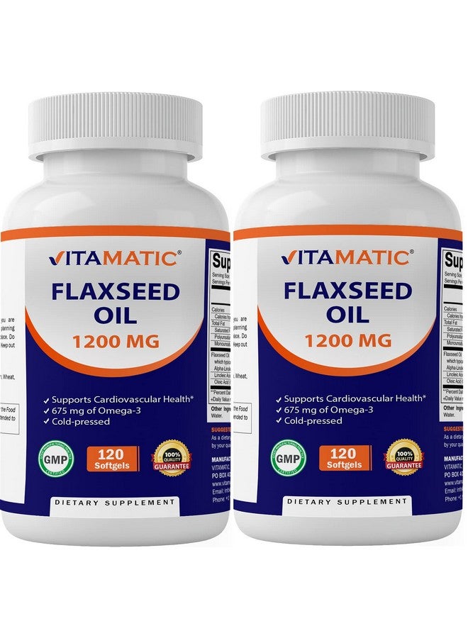 Vitamatic 2 Pack Flaxseed Oil 1200mg 120 from Cold Pressed Flax Seed - 675 mg of ALA Omega 3 Fatty Acids for Improving Heart Health - Image 1