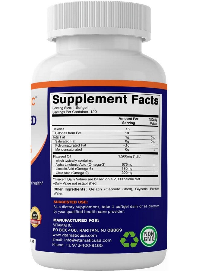 Vitamatic 2 Pack Flaxseed Oil 1200mg 120 from Cold Pressed Flax Seed - 675 mg of ALA Omega 3 Fatty Acids for Improving Heart Health - Image 3
