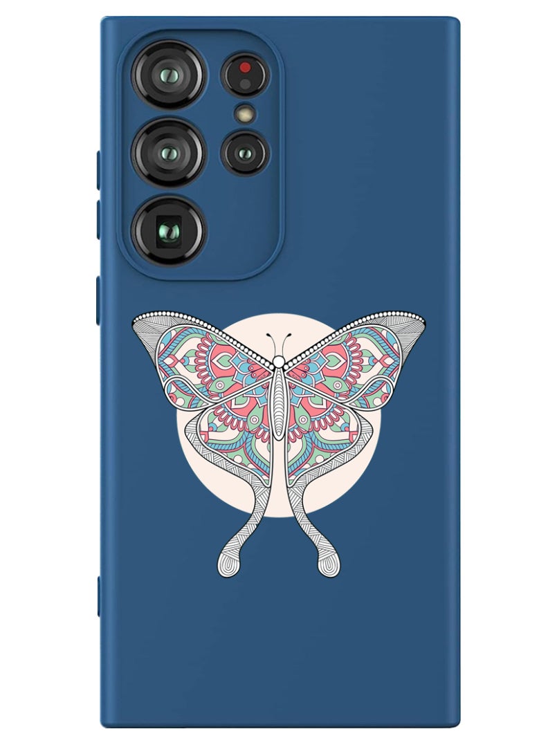 Theodor Protective Slim Fit Case Liquid Silicone Cover with Full Body Protection Anti-Scratch Shockproof Case For Samsung Galaxy S24 Ultra (Blue) - Buterfly - Image 1