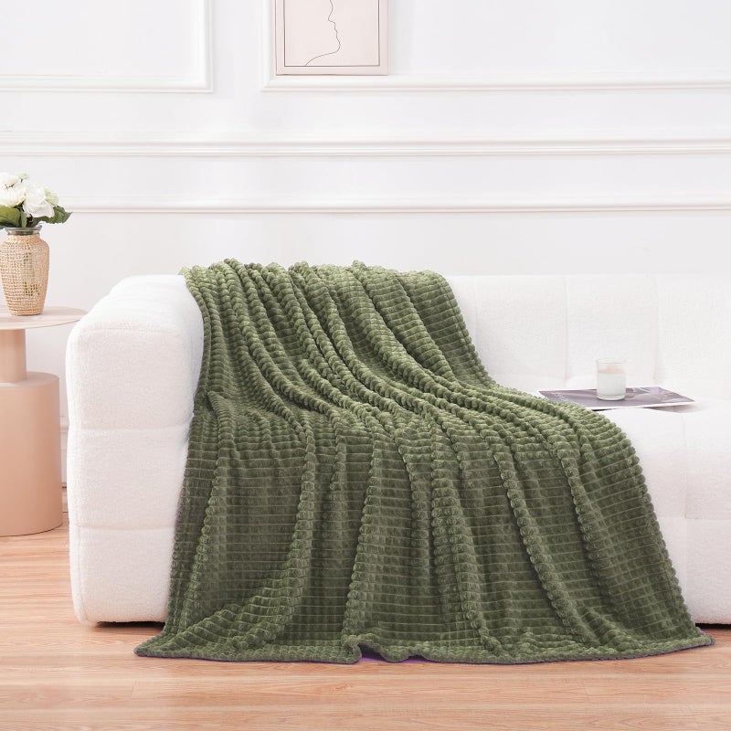 Puncuntex Flannel Fleece Throw Blanket Olive Green 50"Ã—60" - Image 2