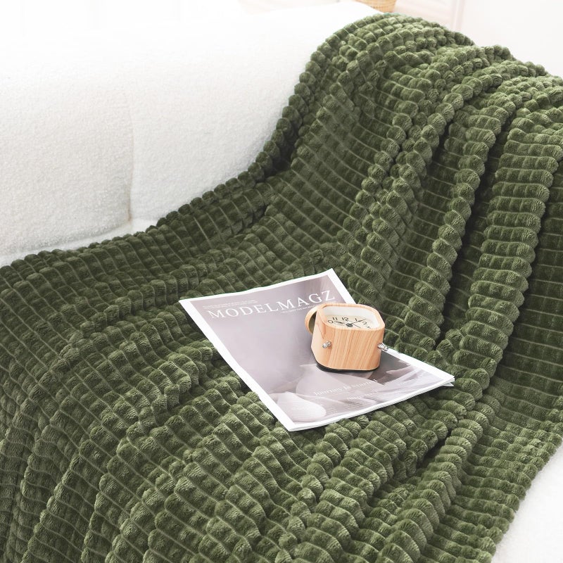Puncuntex Flannel Fleece Throw Blanket Olive Green 50"Ã—60" - Image 3