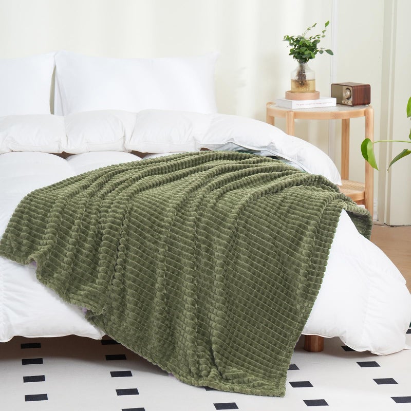 Puncuntex Flannel Fleece Throw Blanket Olive Green 50"Ã—60" - Image 4