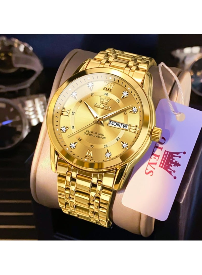 OLEVS Men's Chronograph Quartz Watches, Gold Case with Day Date, Waterproof Stainless Steel Wrist Watch, Luminous Watches for Men, Fashion, Leisure - Image 2