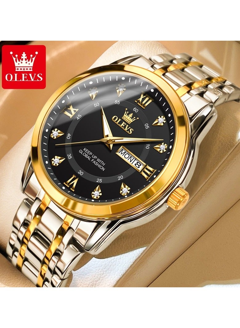 OLEVS Men's Chronograph Quartz Watches, Gold Case with Day Date, Waterproof Stainless Steel Wrist Watch, Luminous Watches for Men, Fashion, Leisure - Image 1