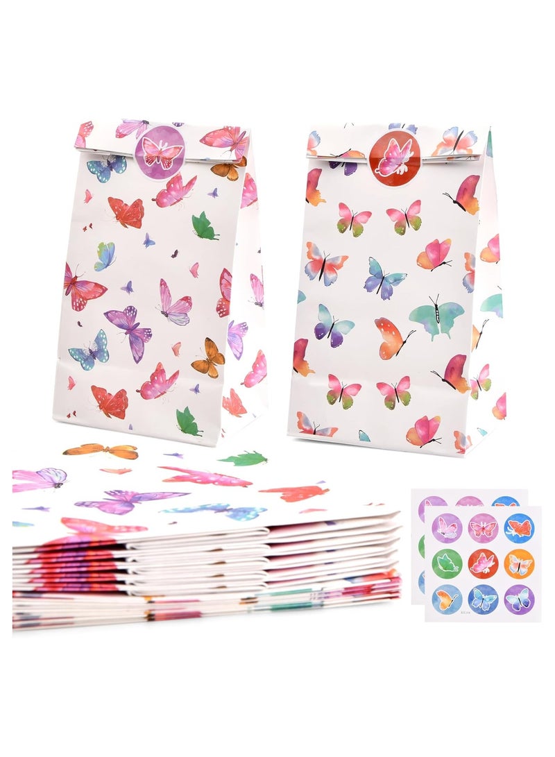 Excefore 12Pcs Sweet Bags Paper Party Bags Butterfly Gift Bags with 18 Stickers Favour Candy Bags Flat Bottom Packing Bags Grocery Treat Bags for Women Kid Party Wedding Birthday Daily Use (12x8x20cm) - Image 1