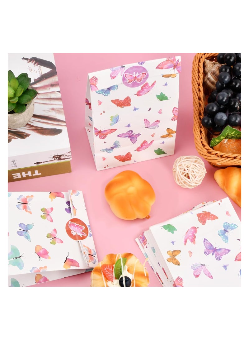 Excefore 12Pcs Sweet Bags Paper Party Bags Butterfly Gift Bags with 18 Stickers Favour Candy Bags Flat Bottom Packing Bags Grocery Treat Bags for Women Kid Party Wedding Birthday Daily Use (12x8x20cm) - Image 4