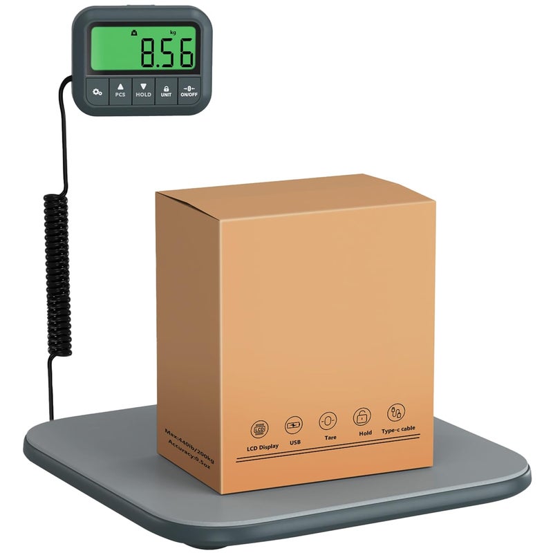 UNIWEIGH Shipping Scale, 440lb Digital Heavy Duty Postal Scale, Steel Platform Postage Scale with Hold/Tare/LCD Display,Large Scale for Packages,Luggage,Small Business and Home - Image 1