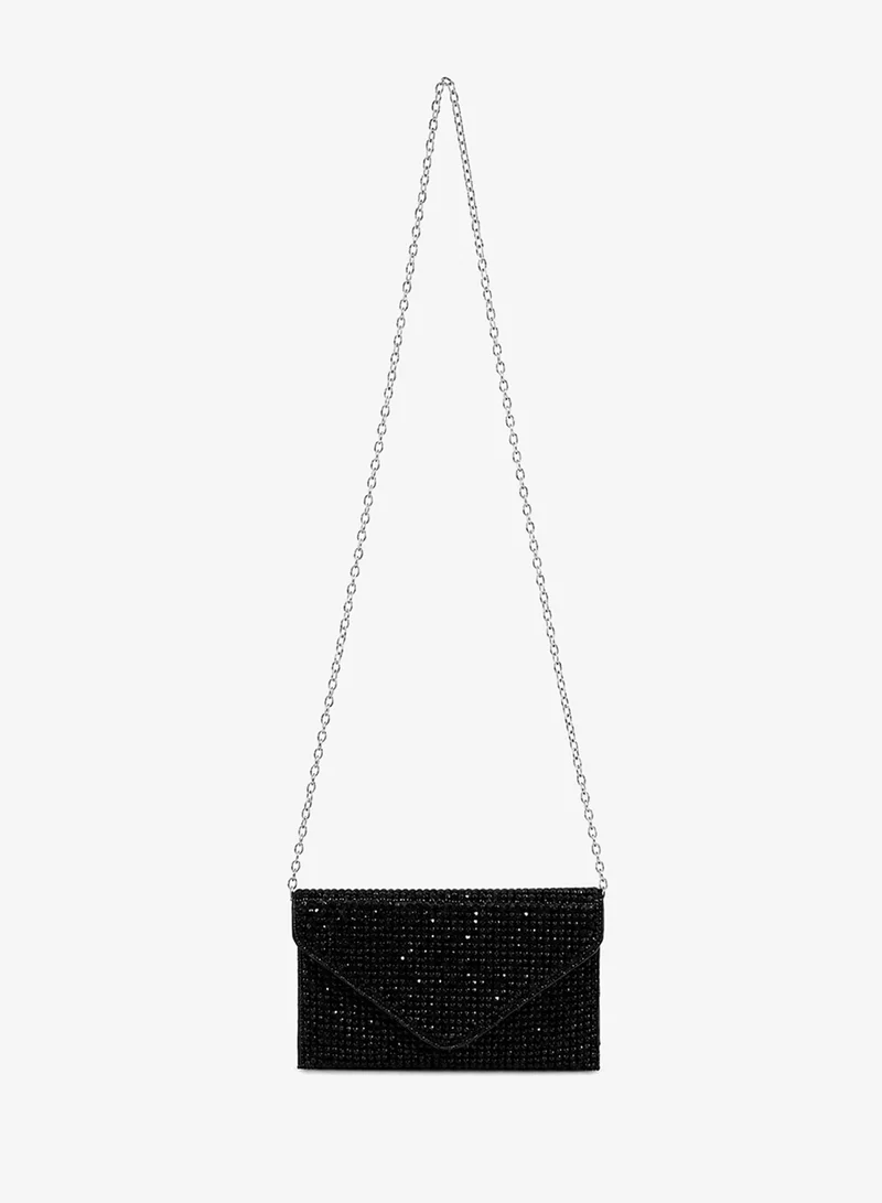 Viny Viny Women's Crystal Rhinestone Envelope Clutch – Fully Embellished with Detachable Chain Strap – Parties, Weddings & Formal Occasions – Gold, Silver, Champagne, Black, Black & White