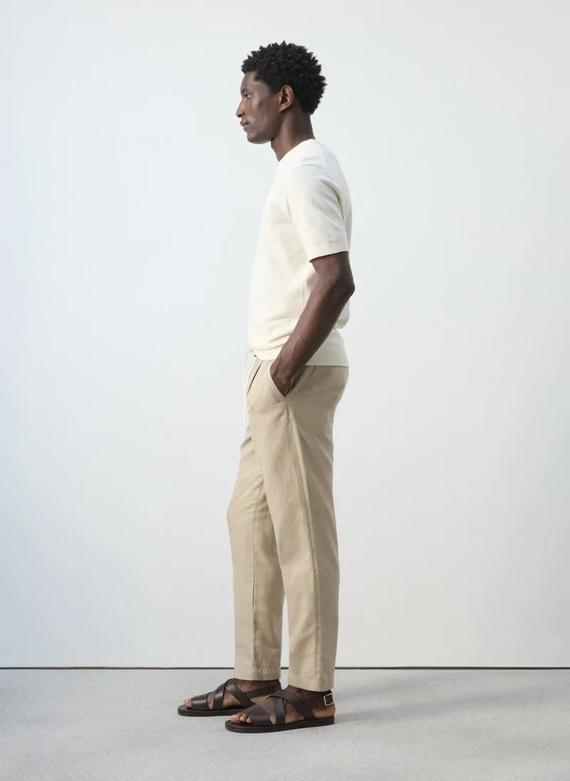 Mango Man  Slim fit cropped linen-cotton trousers for Men | Best Price UAE