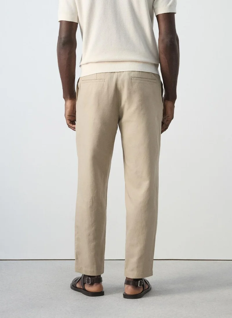 Mango Man Slim fit cropped linen-cotton trousers