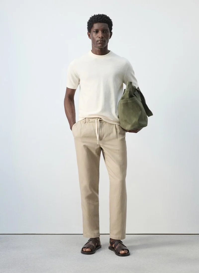 Mango Man  Slim fit cropped linen-cotton trousers for Men | Best Price UAE