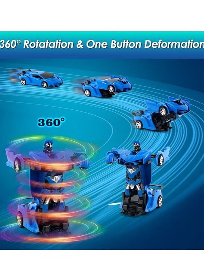 ليكسين سيارة تحكم عن بعد 2 في 1 - تحويل سيارات روبوت RC، تشوه بزر واحد والدوران 360 درجة، هدية عيد ميلاد للأولاد/البنات، أزرق - Image 2