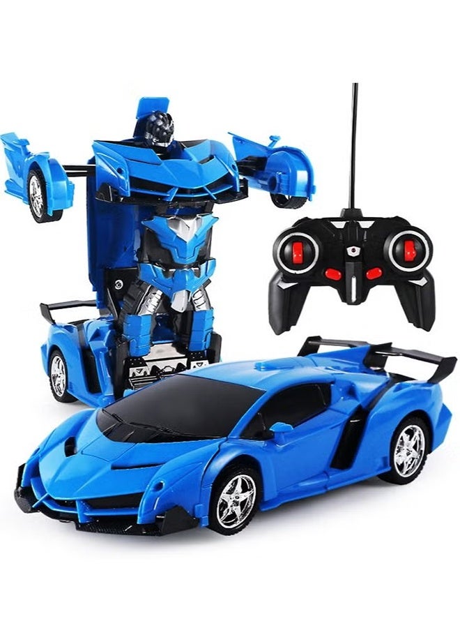 ليكسين سيارة تحكم عن بعد 2 في 1 - تحويل سيارات روبوت RC، تشوه بزر واحد والدوران 360 درجة، هدية عيد ميلاد للأولاد/البنات، أزرق - Image 1