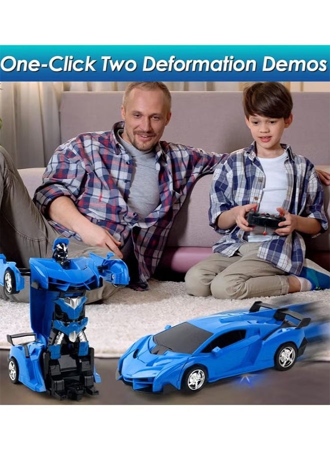 ليكسين سيارة تحكم عن بعد 2 في 1 - تحويل سيارات روبوت RC، تشوه بزر واحد والدوران 360 درجة، هدية عيد ميلاد للأولاد/البنات، أزرق - Image 3