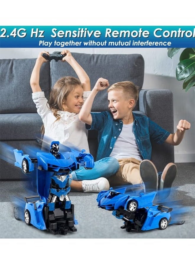 ليكسين سيارة تحكم عن بعد 2 في 1 - تحويل سيارات روبوت RC، تشوه بزر واحد والدوران 360 درجة، هدية عيد ميلاد للأولاد/البنات، أزرق - Image 4