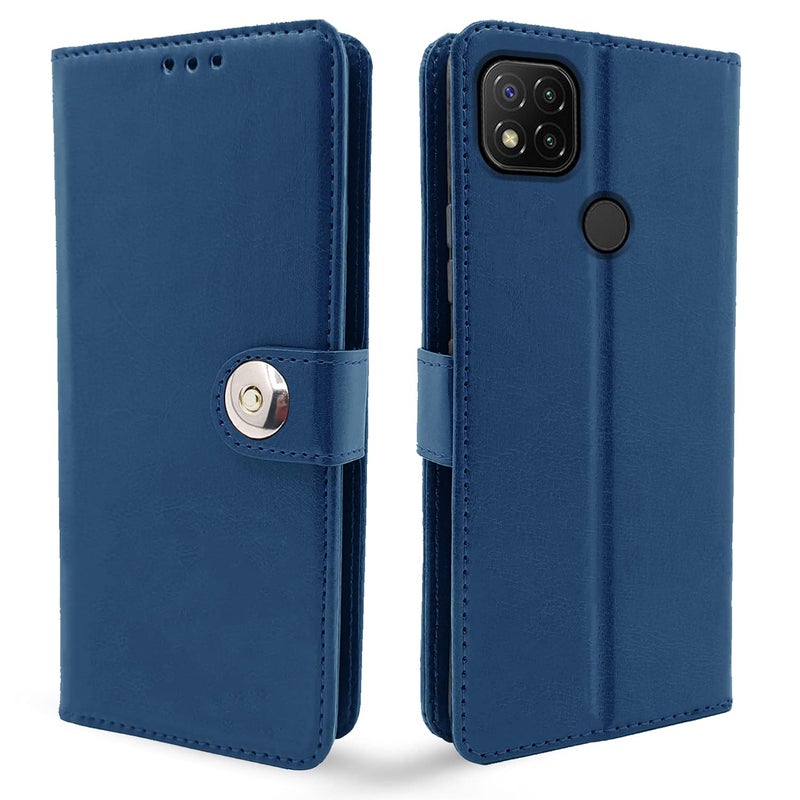 Pikkme Mi Redmi 10A / 10A Sport/Redmi 9 / Redmi 9 Activ / 9C / Poco C31 Flip Cover| PU Leather Finish | 360 Protection | Wallet & Stand | Strong Magnetic Flip Case (Blue Button) - Image 1