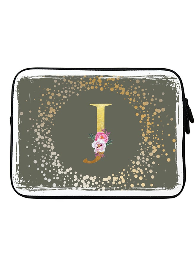 Stylizedd Laptop Sleeve Bag for Macbook 13, 14, 15, 16 inch- Custom Monogram Initial Letter Floral Pattern Alphabet - J  (Olive Green) - Image 1