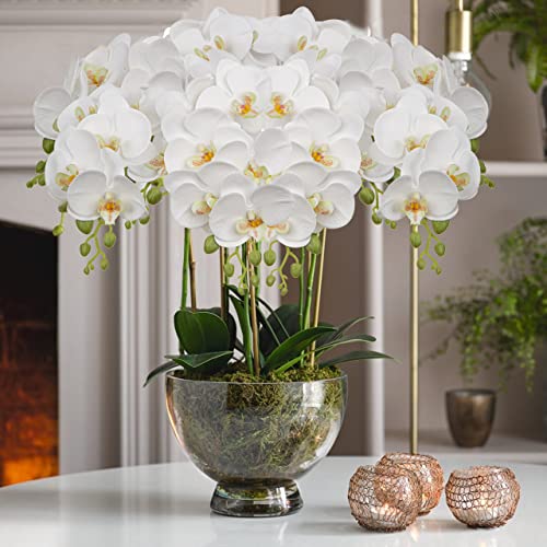DILATATA 30 Inch White Orchids Artificial Flowers Real Touch Phalaenopsis Spray Artificial Orchid Stems with 12 Orchid Flowers Fake Phalaenopsis Tall Faux Flowers Arrangement for Home Decor Party Wedding Decor - Image 3