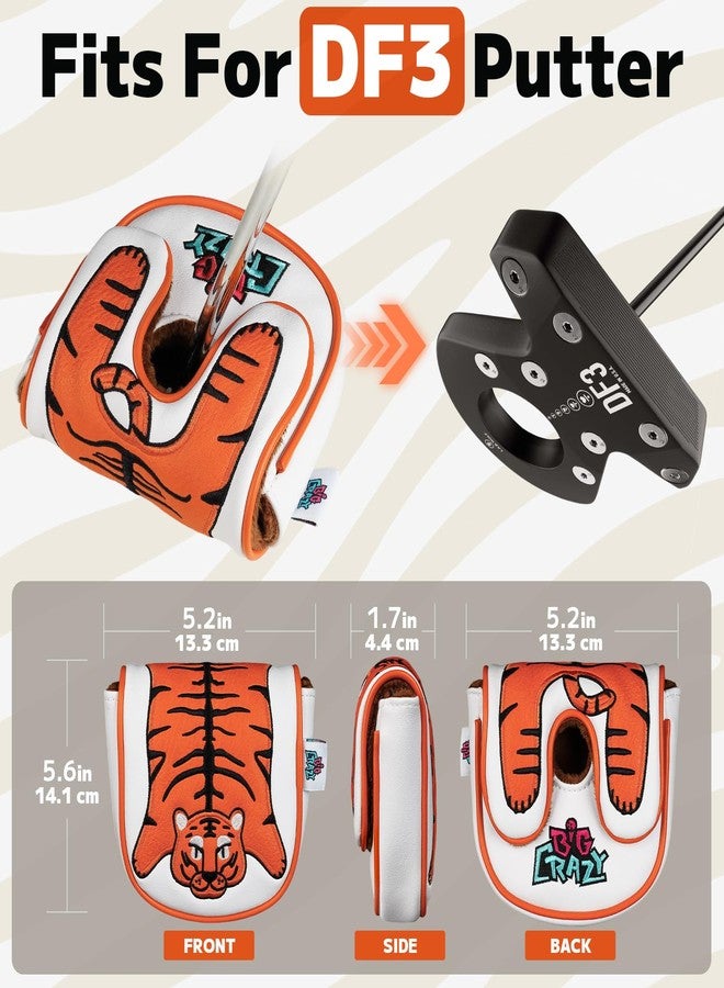 Big Crazy DF3 Putter Cover, Magnetic Closure, Golf Head Covers, Premium Leather and Waterproof, Mallet Putter Cover Fits for LAB DF3 Center Shaft, Golf Head Covers for Men and Women, Tiger - Image 2