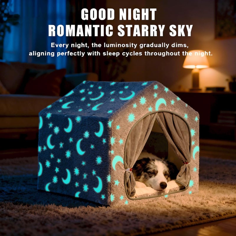 Pelemee Indoor Dog House, Night-Luminous Star Dog Tent with Frame, Washable Dog Cave Bed, Suitable for 36-66 lb Medium and Large Dog - Image 5